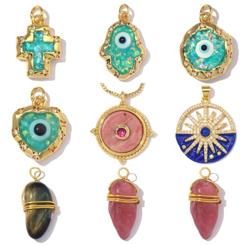 Brass Pendant, with Gemstone, plated, DIY & different styles for choice & micro pave cubic zirconia & enamel, 3PCs/Bag, Sold By Bag