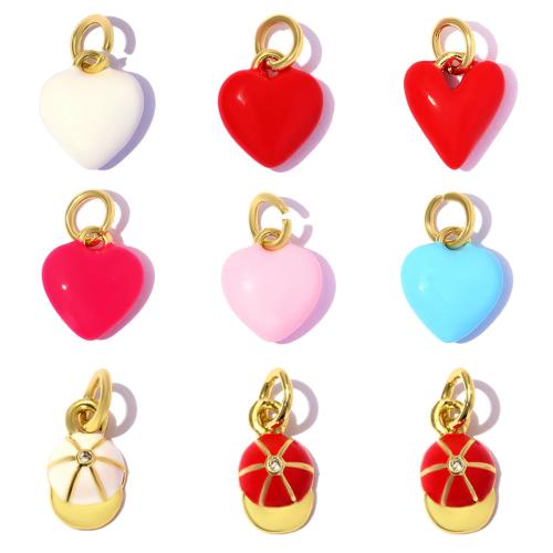 Brass Pendant, gold color plated, DIY & different styles for choice & micro pave cubic zirconia & enamel, 5PCs/Bag, Sold By Bag