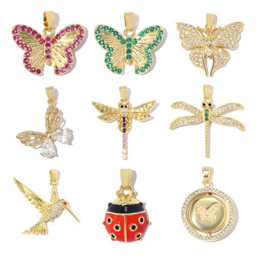 Cubic Zirconia Micro Pave Brass Pendants, gold color plated, DIY & different styles for choice & micro pave cubic zirconia & enamel, 3PCs/Bag, Sold By Bag