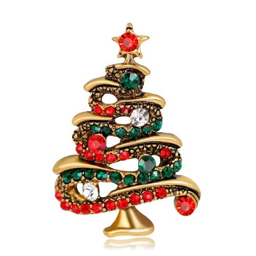 Tibetan Style Brooch, Christmas Tree, plated, Unisex & with rhinestone, more colors for choice, 28x42mm, Sold By PC