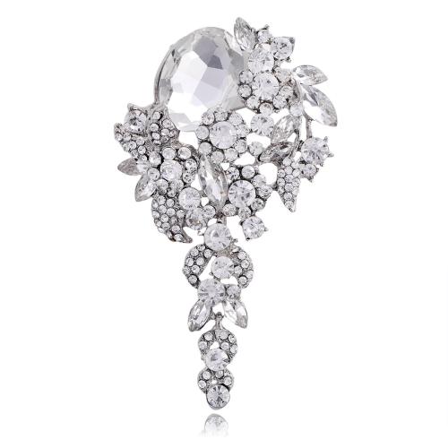 Tibetan Style Brooch, with Crystal, plated, Unisex & with rhinestone, more colors for choice, 58x105mm, Sold By PC