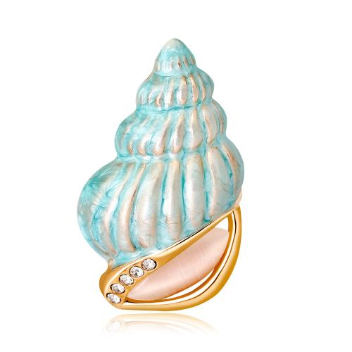 Tibetan Style Brooch, Conch, KC gold color plated, Unisex & enamel & with rhinestone, 21x35mm, Sold By PC