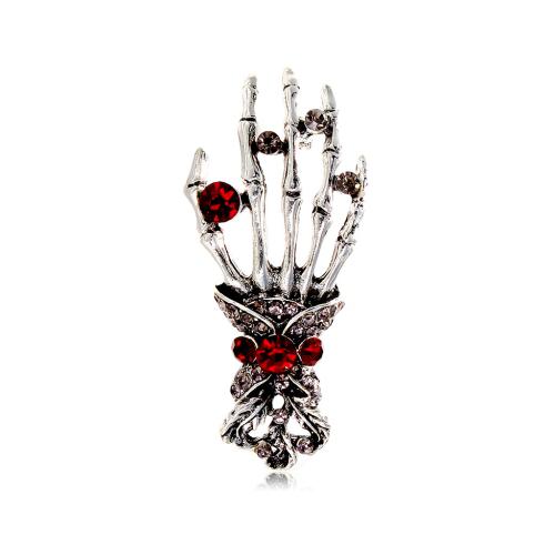 Tibetan Style Brooch, Hand, antique silver color plated, Unisex & with rhinestone, 23x50mm, Sold By PC