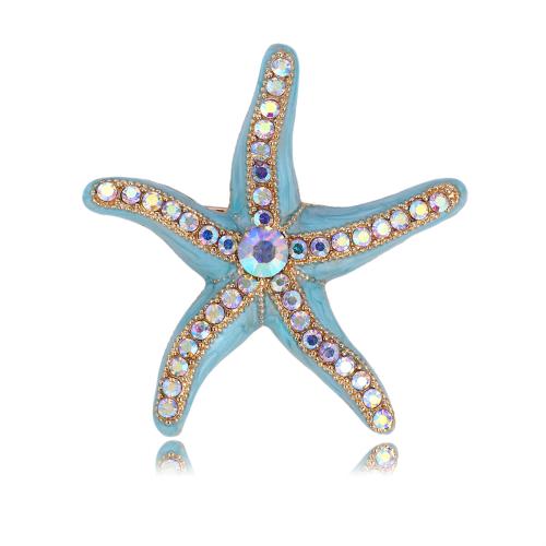 Tibetan Style Brooch, Starfish, plated, Unisex & enamel & with rhinestone, 46x46mm, Sold By PC