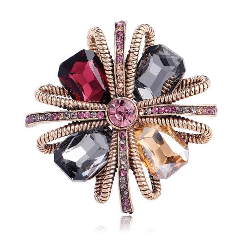 Tibetan Style Brooch, Geometrical Pattern, plated, Unisex & with rhinestone, more colors for choice, 57x57mm, Sold By PC