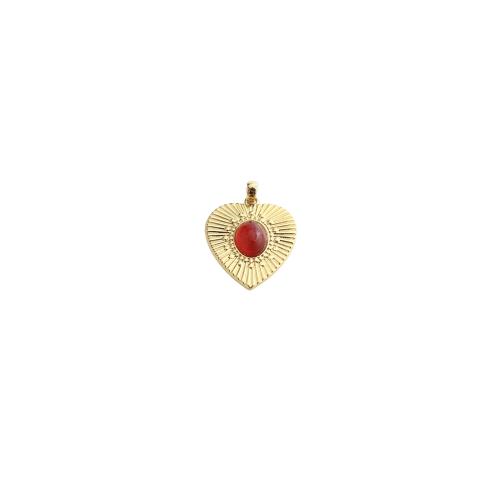 Gemstone Jewelry Pendants, Brass, with Gemstone, Heart, gold color plated, DIY, 35x25x6mm, Sold By PC