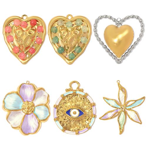 Stainless Steel Pendants, 304 Stainless Steel, with Gemstone, plated, DIY & different styles for choice & enamel & with rhinestone, 3PCs/Bag, Sold By Bag