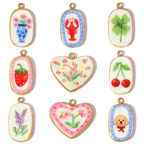 Porcelain Pendants, 304 Stainless Steel, with Porcelain, gold color plated, DIY & different styles for choice, 3PCs/Bag, Sold By Bag