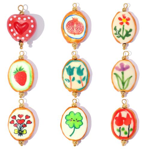 Porcelain Pendants, 304 Stainless Steel, with Porcelain, gold color plated, DIY & different styles for choice, 3PCs/Bag, Sold By Bag
