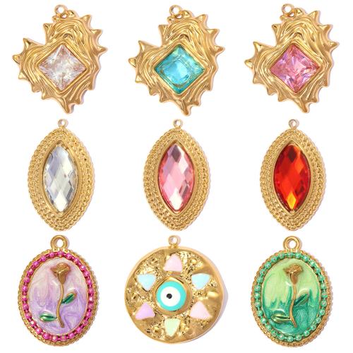 Stainless Steel Pendants, 304 Stainless Steel, gold color plated, DIY & different styles for choice & enamel & with rhinestone, 3PCs/Bag, Sold By Bag