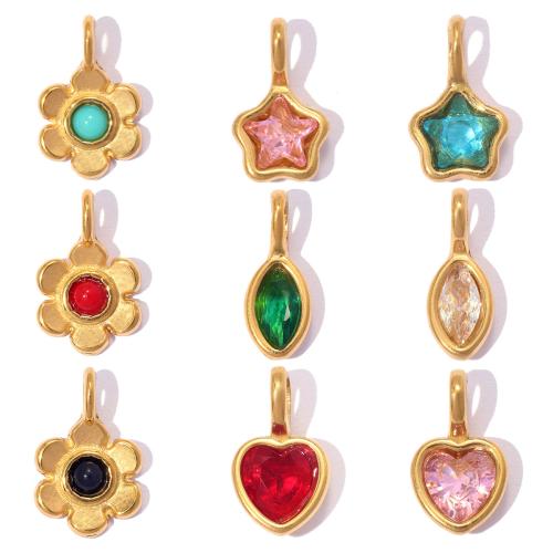 Gemstone Jewelry Pendants, 304 Stainless Steel, with Gemstone, gold color plated, DIY & different styles for choice & micro pave cubic zirconia, 3PCs/Bag, Sold By Bag