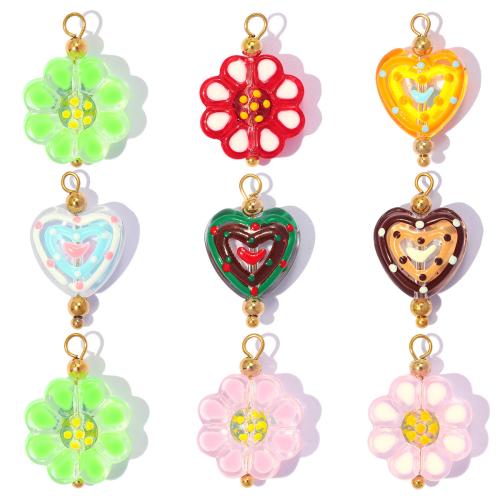Lampwork Plants Pendants, 304 Stainless Steel, with Lampwork, gold color plated, DIY & different styles for choice, 3PCs/Bag, Sold By Bag