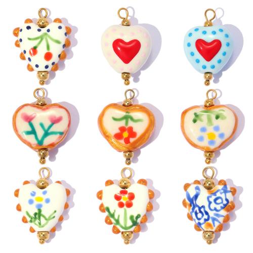 Porcelain Pendants, 304 Stainless Steel, with Porcelain, gold color plated, DIY & different styles for choice, 3PCs/Bag, Sold By Bag