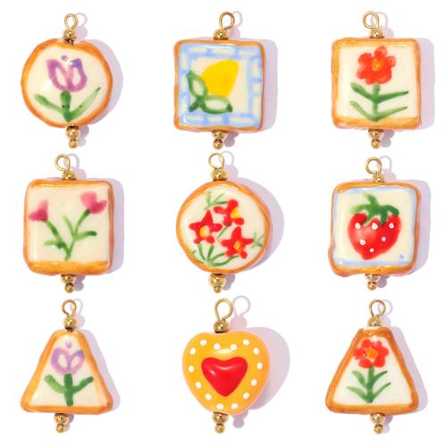Porcelain Pendants, 304 Stainless Steel, with Porcelain, gold color plated, DIY & different styles for choice, 3PCs/Bag, Sold By Bag
