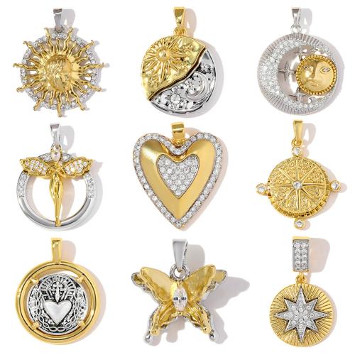Cubic Zirconia Micro Pave Brass Pendants, plated, DIY & different styles for choice & micro pave cubic zirconia, 3PCs/Bag, Sold By Bag