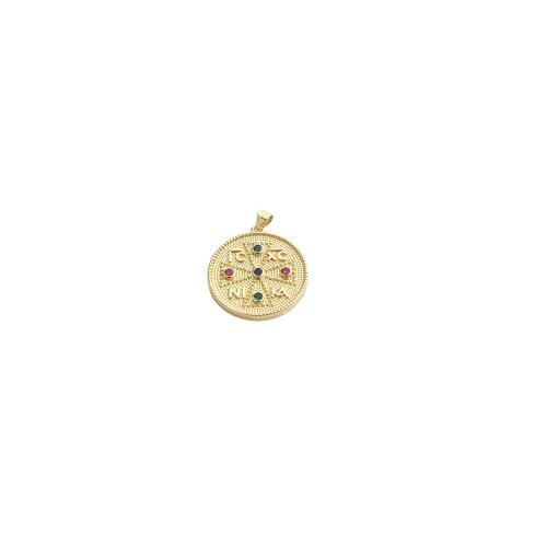 Cubic Zirconia Micro Pave Brass Pendants, Flat Round, gold color plated, DIY & micro pave cubic zirconia, 31x25x3mm, Sold By PC
