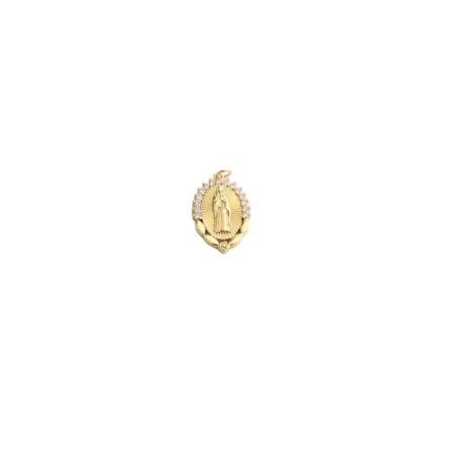 Cubic Zirconia Micro Pave Brass Pendants, Virgin Mary, gold color plated, DIY & micro pave cubic zirconia, 28x17x3mm, Sold By PC