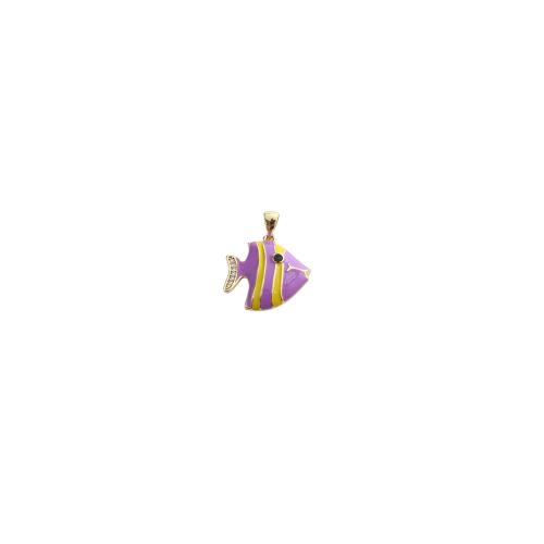 Cubic Zirconia Micro Pave Brass Pendants, Fish, gold color plated, DIY & micro pave cubic zirconia & enamel, 25x20x4mm, Sold By PC