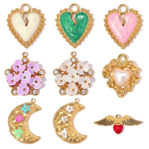 Stainless Steel Pendants, 304 Stainless Steel, with ABS Plastic Pearl, gold color plated, DIY & different styles for choice & enamel & with rhinestone, 3PCs/Bag, Sold By Bag