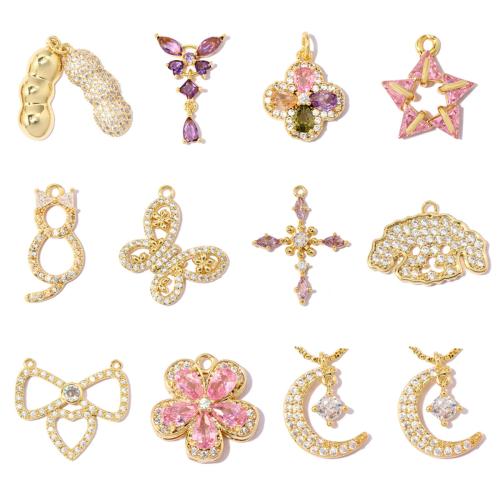 Stainless Steel Pendants, Brass, gold color plated, DIY & different styles for choice & micro pave cubic zirconia, 3PCs/Bag, Sold By Bag