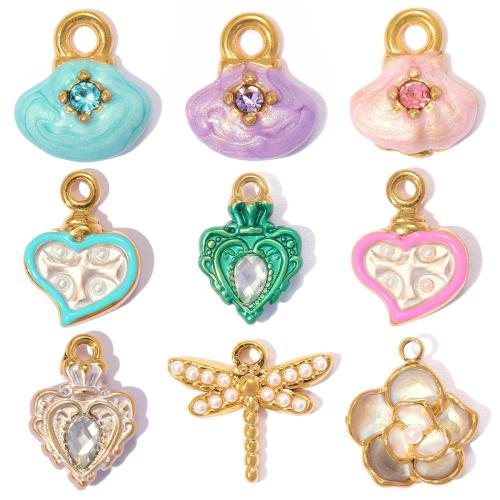 Stainless Steel Pendants, 304 Stainless Steel, with ABS Plastic Pearl, plated, DIY & different styles for choice & enamel & with rhinestone, 3PCs/Bag, Sold By Bag