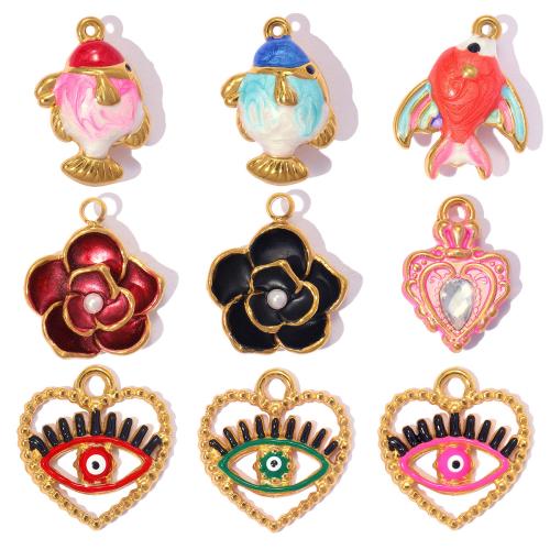 Stainless Steel Pendants, 304 Stainless Steel, with ABS Plastic Pearl, plated, DIY & different styles for choice & enamel, 3PCs/Bag, Sold By Bag