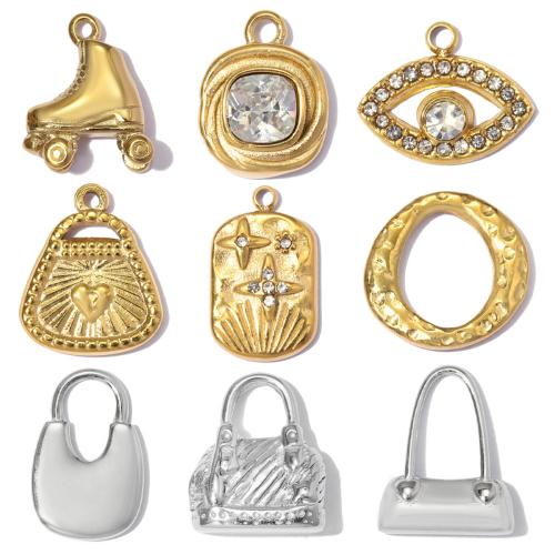 Stainless Steel Pendants, 304 Stainless Steel, plated, DIY & different styles for choice & with rhinestone, 3PCs/Bag, Sold By Bag