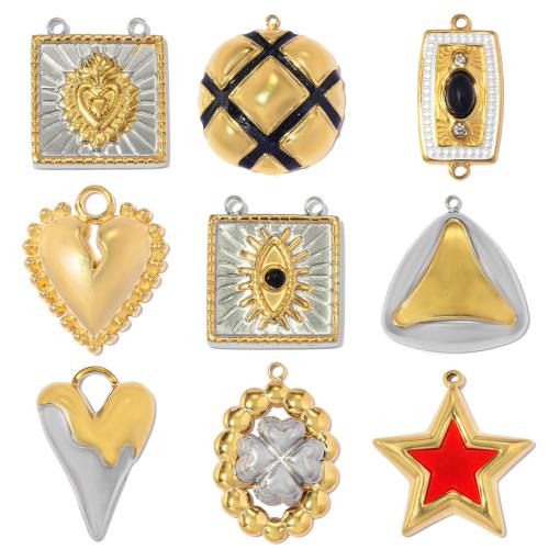 Stainless Steel Pendants, 304 Stainless Steel, with Gemstone & Resin, plated, DIY & different styles for choice & enamel & with rhinestone, 3PCs/Bag, Sold By Bag