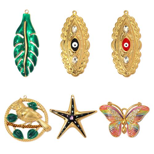 Titanium Steel Pendants, plated, DIY & different styles for choice & enamel & with rhinestone, more colors for choice, 3PCs/Bag, Sold By Bag