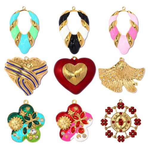 Titanium Steel Pendants, plated, DIY & different styles for choice & enamel & with rhinestone, more colors for choice, 3PCs/Bag, Sold By Bag