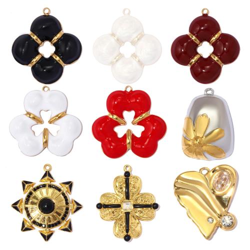 Titanium Steel Pendants, plated, DIY & different styles for choice & enamel & with rhinestone, more colors for choice, 3PCs/Bag, Sold By Bag