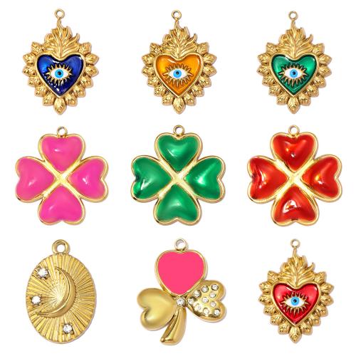 Titanium Steel Pendants, plated, DIY & different styles for choice & enamel & with rhinestone, more colors for choice, 3PCs/Bag, Sold By Bag