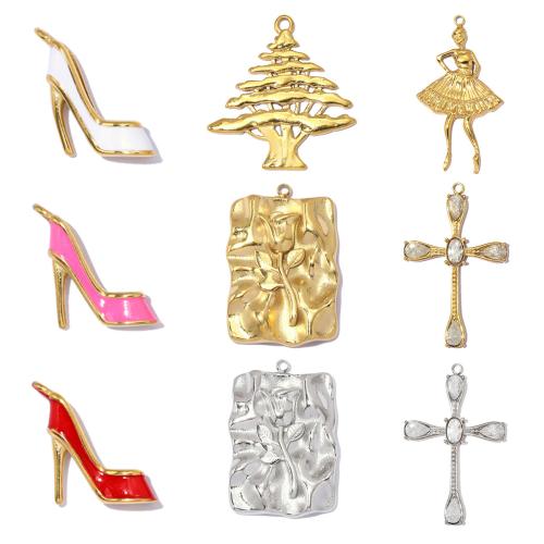Titanium Steel Pendants, plated, DIY & different styles for choice & enamel & with rhinestone, more colors for choice, 3PCs/Bag, Sold By Bag
