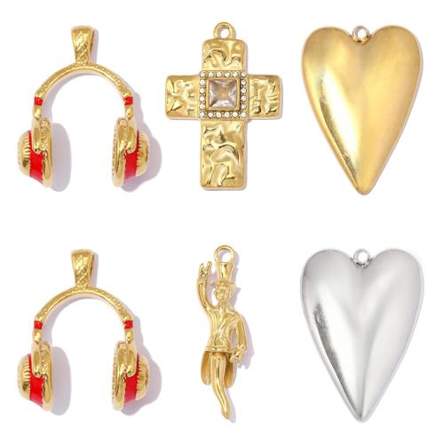 Titanium Steel Pendants, plated, DIY & different styles for choice & enamel & with rhinestone, more colors for choice, 3PCs/Bag, Sold By Bag