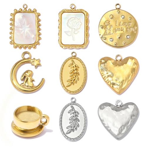 Titanium Steel Pendants, with White Shell, plated, DIY & different styles for choice & with rhinestone, more colors for choice, 3PCs/Bag, Sold By Bag