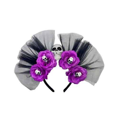 Cloth Hair Band, with Gauze, Skull, handmade, Halloween Design & with flower pattern & for woman, more colors for choice, 240x330mm, Sold By PC