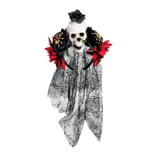 Cloth Hair Band, with Gauze, Skull, epoxy gel, Halloween Design & with flower pattern & for woman, more colors for choice, 240x230mm, Sold By PC
