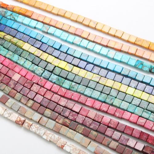 Impression Jasper Beads, Square, polished, DIY & double-hole, more colors for choice, 3x6x6mm, 33PCs/Strand, Sold By Strand