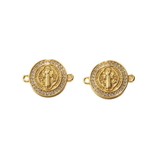 Brass Jewelry Connector, Flat Round, gold color plated, DIY & with rhinestone, 18.50x13.70mm, Sold By PC