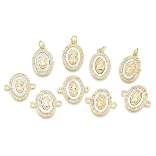 Cubic Zirconia Micro Pave Brass Pendants, with White Shell, Flat Oval, 18K gold plated, DIY & different styles for choice & micro pave cubic zirconia, Sold By PC
