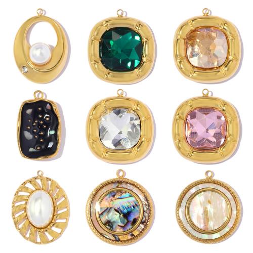 Pendentifs en titane, Acier titane, avec coquille & perle de plastique, Placage, DIY & styles différents pour le choix & émail & avec strass, plus de couleurs à choisir, 3PC/sac, Vendu par sac