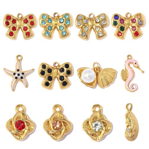 Pendentifs en titane, Acier titane, avec perle de plastique, Placage, DIY & styles différents pour le choix & émail & avec strass, plus de couleurs à choisir, 3PC/sac, Vendu par sac