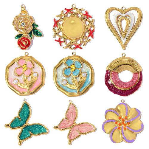Pendentifs en titane, Acier titane, avec perle de plastique, Placage, DIY & styles différents pour le choix & émail & avec strass, plus de couleurs à choisir, 3PC/sac, Vendu par sac