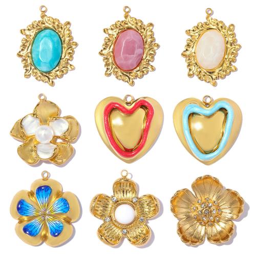 Pendentifs en titane, Acier titane, avec pierre gemme & perle de plastique, Placage, DIY & styles différents pour le choix & émail & avec strass, plus de couleurs à choisir, 3PC/sac, Vendu par sac