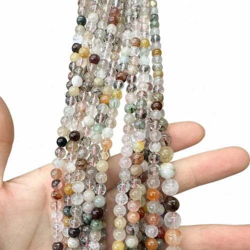 Natural Quartz Jewelry Beads, Rutilated Quartz, Round, DIY & different size for choice, multi-colored, Sold Per Approx 38 cm Strand