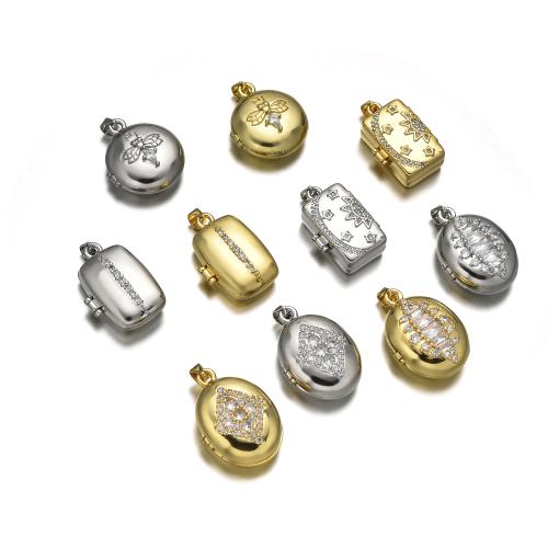 Brass Locket Pendants, plated, DIY & different styles for choice & micro pave cubic zirconia, Sold By PC