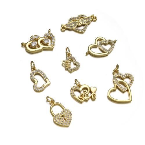 Befestigter Zirkonia Messing Anhänger, Herz, goldfarben plattiert, DIY & verschiedene Stile für Wahl & Micro pave Zirkonia, verkauft von PC