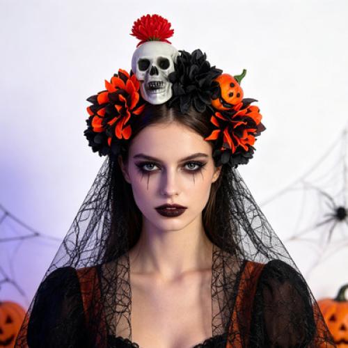 paño Banda de pelo, Calavera, engomada de gota, Diseño de Halloween & para mujer, más colores para la opción, Vendido por UD