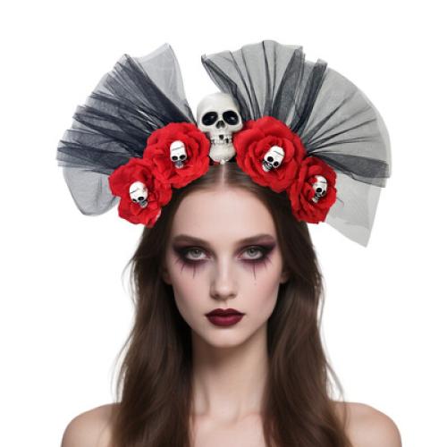 tissu Bande de cheveux, avec Gaze, crane, fait à la main, Halloween Design & avec le motif de fleurs & pour femme, plus de couleurs à choisir, 240x330mm, Vendu par PC