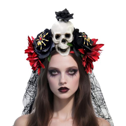paño Banda de pelo, con Gasa, Calavera, engomada de gota, Diseño de Halloween & con patrón de flores & para mujer, más colores para la opción, 240x230mm, Vendido por UD